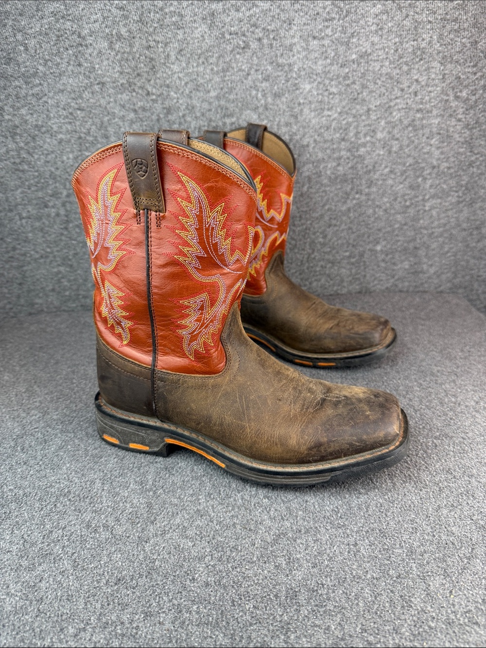 Ariat Brown Leather Square Toe Boots‎ Embroidered Shaft Unisex Women's 9.5|M6